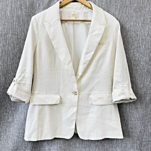 Anthropologie Maeve Roll Sleeve Blazer Women’s White Linen Blend Career Size 10
